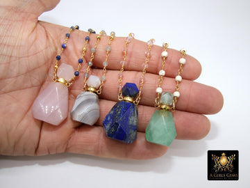 Tiny Bottle Rosary Chain Necklace, Essence Oil Amazonite - A Girls Gems